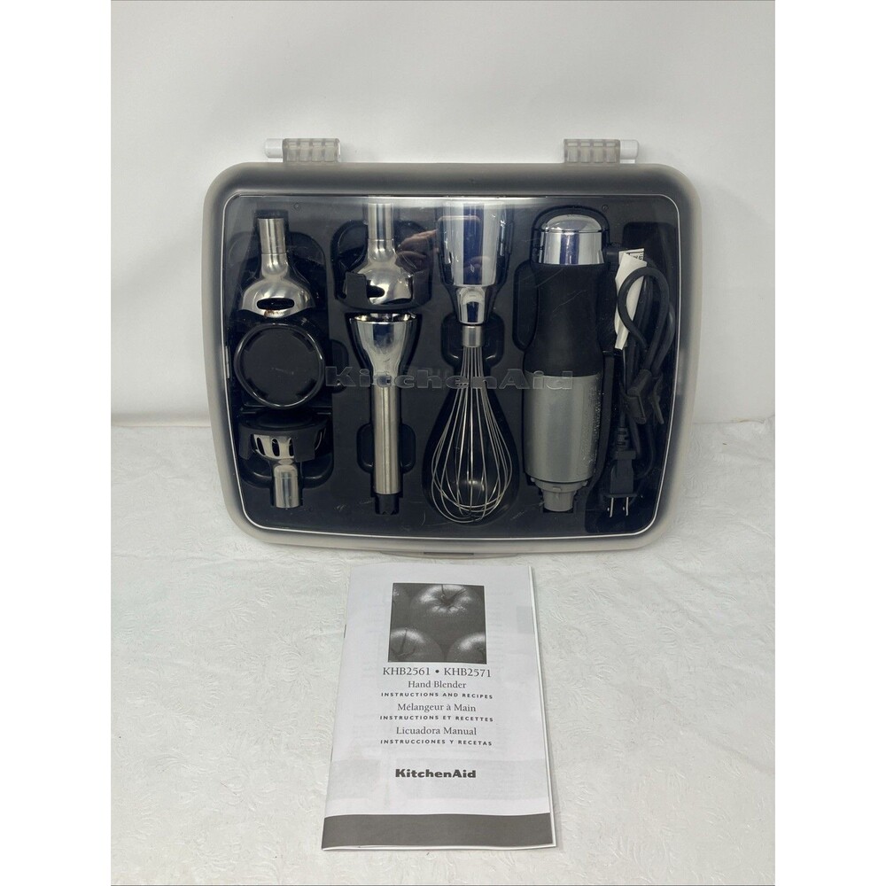 KitchenAid Variable Speed Immersion Hand Blender Set Whisk Attachments Case